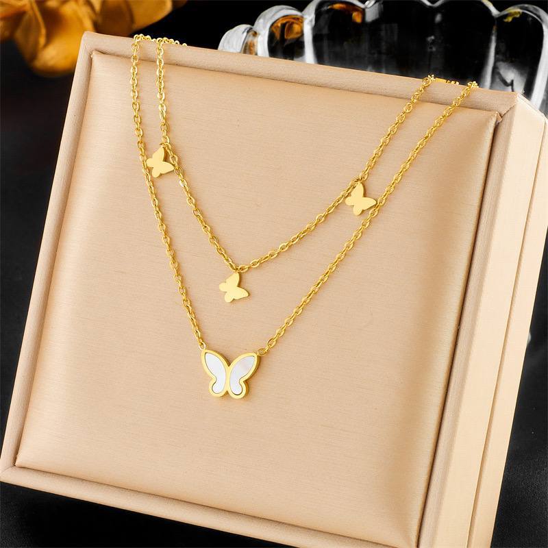 316L Stainless Steel Lovely Butterfly Pearl Pendant Necklace SN-50